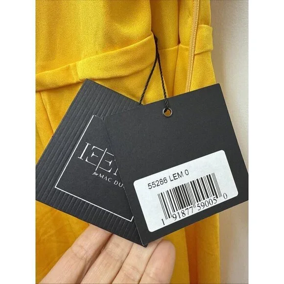 Mac Duggal Size 0 Yellow One Shoulder Ruffle Mini Sheath Cocktail Dress New - Picture 11 of 12